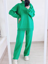 Women's 2-piece set, knitted tracksuit, turtleneck sweater and straight-leg jogging pants, autumn and winter