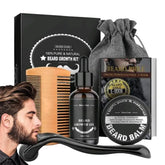 Kit de Croissance de Barbe pour Homme, Rehausseur de Cheveux, Huile Essentielle, Soin de la Barbe, Après-Shampoing, Peigne Double Face, Crème, 5 Pièces