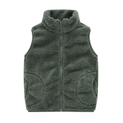Boys' Solid Color Zip-Up Trench Coat, Children's Winter Coat