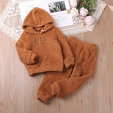 Humorous bear boys' and girls' autumn and winter new embroidered cat fur cute house fur set dresses casual outfit 2-6Y