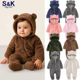 Barboteuse pour bébé de 0 à 24 mois, vêtements d'hiver pour nouveau-né, garçon et fille, body à fermeture éclair, ours en polaire, pyjama à capuche