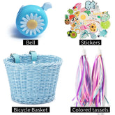 Mir de vélo en rotin tissé à la main pour enfants, ensemble de cloche, pompon, autocollants, guidon avant, accessoires de vélo