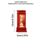 Christmas telephone booth decoration with Santa Claus, snowman and tree - retro red telephone booth ornament with light decoration for the home