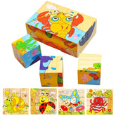 Puzzle en bois peint sur Six côtés, blocs de construction d'animaux de la circulation tridimensionnels, jouets d'éducation précoce Montessori TMZ
