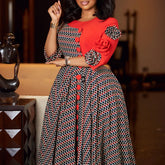 Robes élégantes pour femmes, mode africaine, manches 3/4, fête d'anniversaire, nouvelle Robe Chic à carreaux de fleurs 3D, Robe de soirée trapèze, automne 2025
