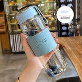 Portable glass bottle, available in 340ml and 480ml sizes, cute and heat-resistant, for drinking cold water, tea, juice, with a screw-on lid and filter mesh, easy to carry.