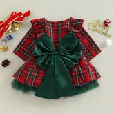 Robe de noël pour petites filles, vêtements d'automne et d'hiver, imprimé à carreaux, manches longues, col rond, volants, Tulle, Patchwork, robe trapèze