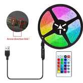 Multicolor LED strip light with USB plug, RGB TV background light bar, game room, family party, night light, decoration, 5m, 24-hour predictive, 5050