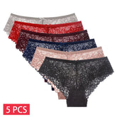 5 pièces/ensemble slips en maille M-2XL culottes en dentelle sous-vêtements transparents Sexy culottes taille basse filles intimes Lingeri