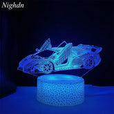Veilleuse de voiture de course pour garçons, lampe d'illusion LED 3D, 16 couleurs, décoration de chambre à coucher à distance, lampe de chevet, cadeau de noël et d'anniversaire pour enfants