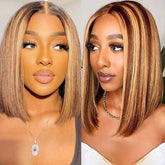 100% perruques de cheveux humains 13x4 dentelle cheveux humains dentelle frontale perruque prêt à porter Bob perruques 220 densité pour les femmes noires 4/27 couleur or