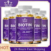 Supplément de biotine au collagène avec hyalurine et kératine-vitamines pour la croissance des cheveux- femmes et hommes-B1B2 B3B6B12-ongles et peau-multi-vitamines