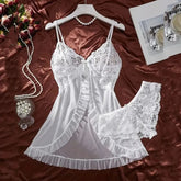 Tulle Ultra Sexy chemise de nuit col en v soutien-gorge ouvert sommeil jupe nuit robe érotique femme pure pyjamas Lingerie tongs Kit de luxe