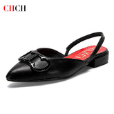 CHCH-Mocassins à fond plat pointu pour femmes, sandales noires simples, chaussures d'affaires, nouveau, 2024
