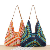 Sac à main d'été bohème tressé, fourre-tout décontracté, sac de plage en paille creuse, sac initié tissé, sac de voyage en raphia et rotin