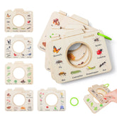 Livre en bois Montessori, jouets éducatifs, animaux d'extérieur, plantes, Puzzle cognitif, jouets pour enfants de 0 à 12 mois