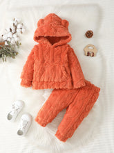 Sweat à capuche en fourrure avec oreilles d'ours pour bébé, pantalon de document solide, taille élastique, poche chaude, style décontracté, mignon, imbibé, automne, hiver, 2 pièces