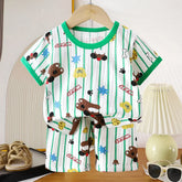 Children's pure cotton summer clothing set, short-sleeved T-shirt with shorts, cute cartoon design, casual pajamas for toddlers