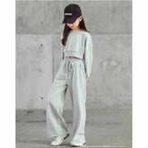 Girls' solid color outfit set, long-sleeved cropped sweater and pants, 2 pieces, new spring-autumn fashion, casual suit for children aged 4 to 12 years