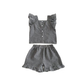 Summer outfit for children aged 2 to 6 years, baby girl clothes, plaid sleeveless blouse + shorts, two-piece set