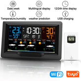 Tuya WIFI Station météo intelligente écran couleur APP contrôle météo réveil intérieur et extérieur température humidité mètre