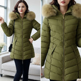 Manteaux d'hiver pour femmes, veste longue matelassée tendance, capuche en fausse fourrure détachable, manches longues, fermeture éclair sur le devant, temps froid, 2025