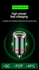 Smart car charger with mini rib ring, USB + PD port, GNE charger, PD30W