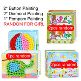 Children's easy-to-apply stickers, button/pom-pom/diamond toys, early education, children's hand puzzle, creative painting, ages 3-6, gifts, TMZ