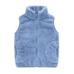 Boys' Solid Color Zip-Up Trench Coat, Children's Winter Coat