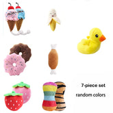 Set of 7 squeaky toys for puppies, plush toys, chew toys, fruit and vegetable treats, suitable for cute playtime