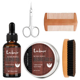 5 pièces/ensemble Kit de croissance de barbe bois de santal parfum barbe baume huile hydratant style garniture soin revitalisant pour hommes