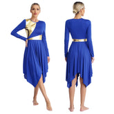 Robe de danse lyrique à manches longues pour femmes, robe à ourlet irrégulier, costume de spectacle liturgique, vêtements de danse modernes, culte de la chorale d'église
