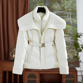 Women's Double-Layer Collar Parka Jacket, Cotton Padded Coat, European Style, Long Sleeves, Puff Outerwear, 2025
