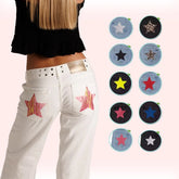 Mode de rue espagnole ONE DILEMMA Style Rivet motif étoile à cinq branches jean blanc femmes automne pantalon droit mince