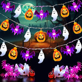 20/50 LED 3D Pumpkin Bat Ghost Waterproof String Lights - 9.8FT/16.4FT Battery Operated With Timer, 8 Lighting Modes, Cute Fairy Light For Window Indoor Outdoor Decor Halloween Party Decorations