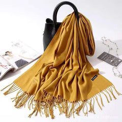 Imitation Cashmere Scarf for Women, Solid Color Fringed Warm Dual-use Shawl