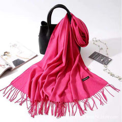 Imitation Cashmere Scarf for Women, Solid Color Fringed Warm Dual-use Shawl