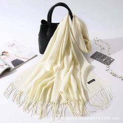 Imitation Cashmere Scarf for Women, Solid Color Fringed Warm Dual-use Shawl