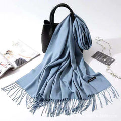 Imitation Cashmere Scarf for Women, Solid Color Fringed Warm Dual-use Shawl