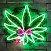 USB-Powered Leaf Neon Light with Glowing Green Leaves & Pink Eyes - Wall-Mounted Decorative Lamp for Bars, Home, or Party Decor, Vibrant Visual Effect