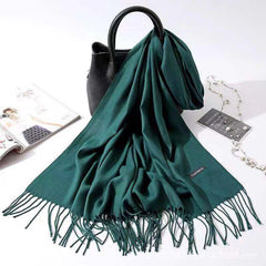 Imitation Cashmere Scarf for Women, Solid Color Fringed Warm Dual-use Shawl