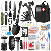 Survival kit and first aid kit 170 in one, 170 emergency supplies, camping accessories, upgraded Molle kit including axe, shovel, knife, lantern. Suitable for men outdoor adventure, camping, hiking, fishing, hunting, hiking,