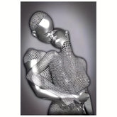 Romantic Couple Embrace Abstract Metal Sculpture Wall Art - Frameless Grey & Black Canvas Print For Bedroom, Living Room, Bathroom Decor - Perfect Valentine'S Day Gift, 12X18 Inches
