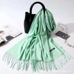 Imitation Cashmere Scarf for Women, Solid Color Fringed Warm Dual-use Shawl