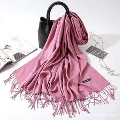 Imitation Cashmere Scarf for Women, Solid Color Fringed Warm Dual-use Shawl
