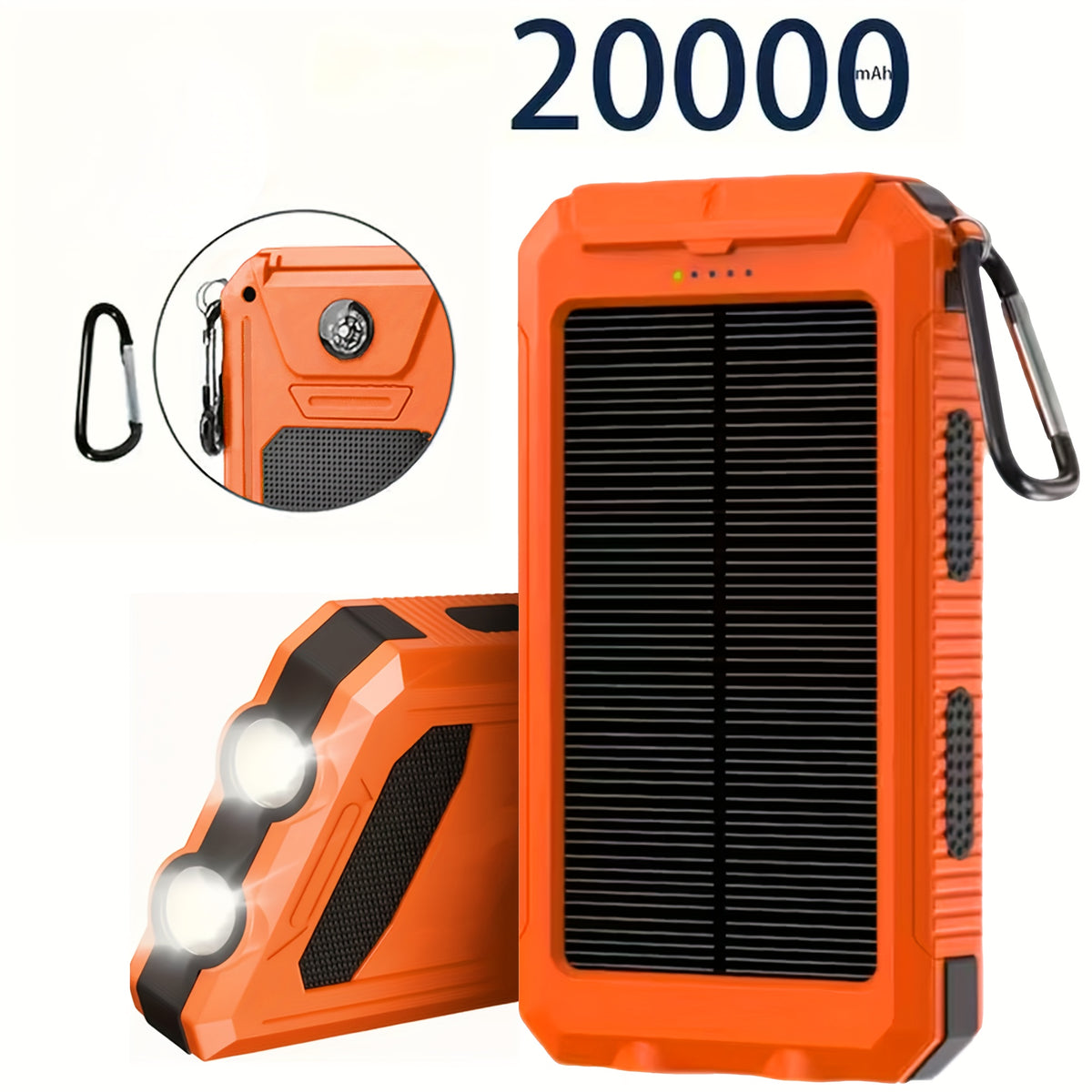 Portable Solar Mobile Phone Charger, Camping External Battery Charger For Mobile Phones, 2 USB/ LED Flashlights With Compass For Outdoor Activities, 20000mAh Portable Solar Power Bank