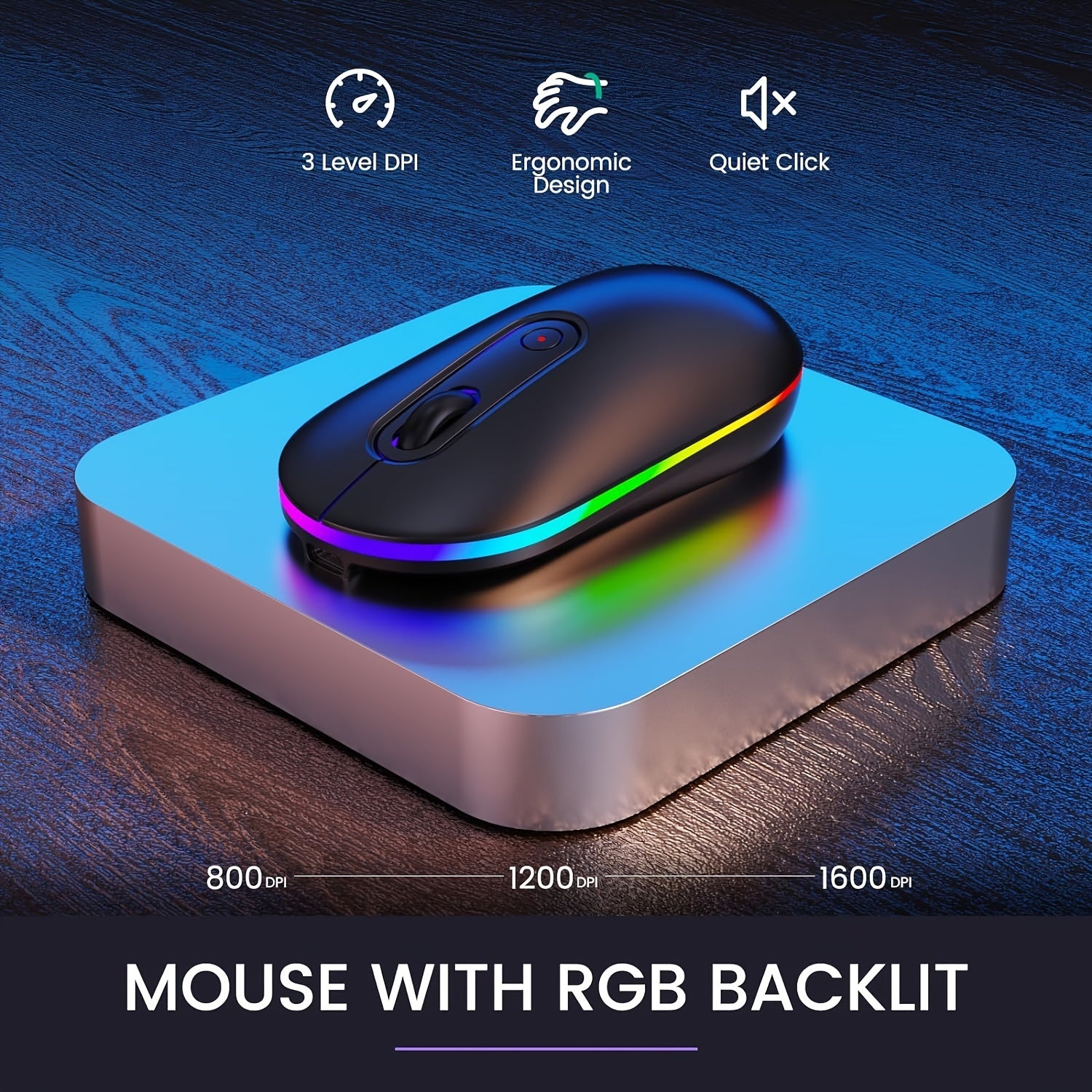 Rechargeable Wireless Keyboard Mouse Combo - Full-Size RGB Backlit Silent Ergonomic Keyboard with Phone/Tablet Holder, 2.4G Wireless Connection, Long-Lasting Battery Life, and Compact Design for Computer, PC, Laptop