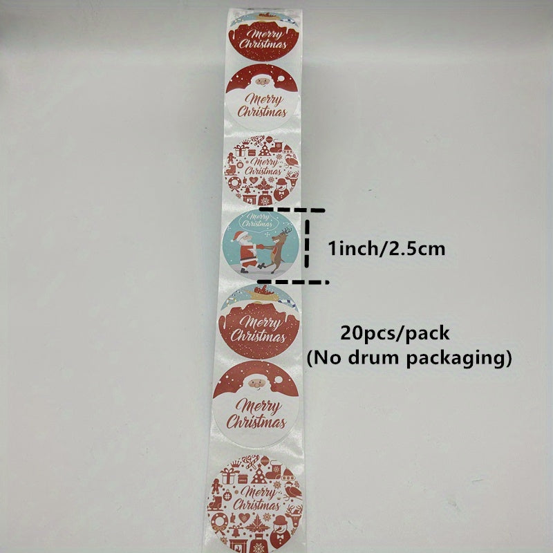 20 Stickers/Pack, Cartoon Christmas Happy Sticker Holiday Gift Decoration Apple Gift Snowflake Santa Claus And Snowman Sticker Sealing Sticker, Navidad, Seal Sticker, Business Commodity Packaging Sealing Stickers, Gift Box De