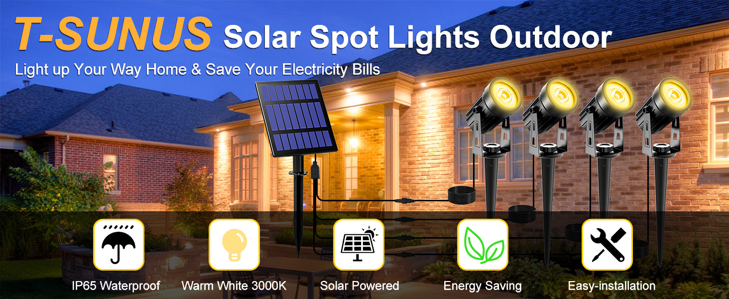 3000K Solar Tree Light for Outdoor Garden Decoration, IP65 Waterproof, 4 LED Warm Lights, Courtyard Landscape, Street Wall Solar Projector