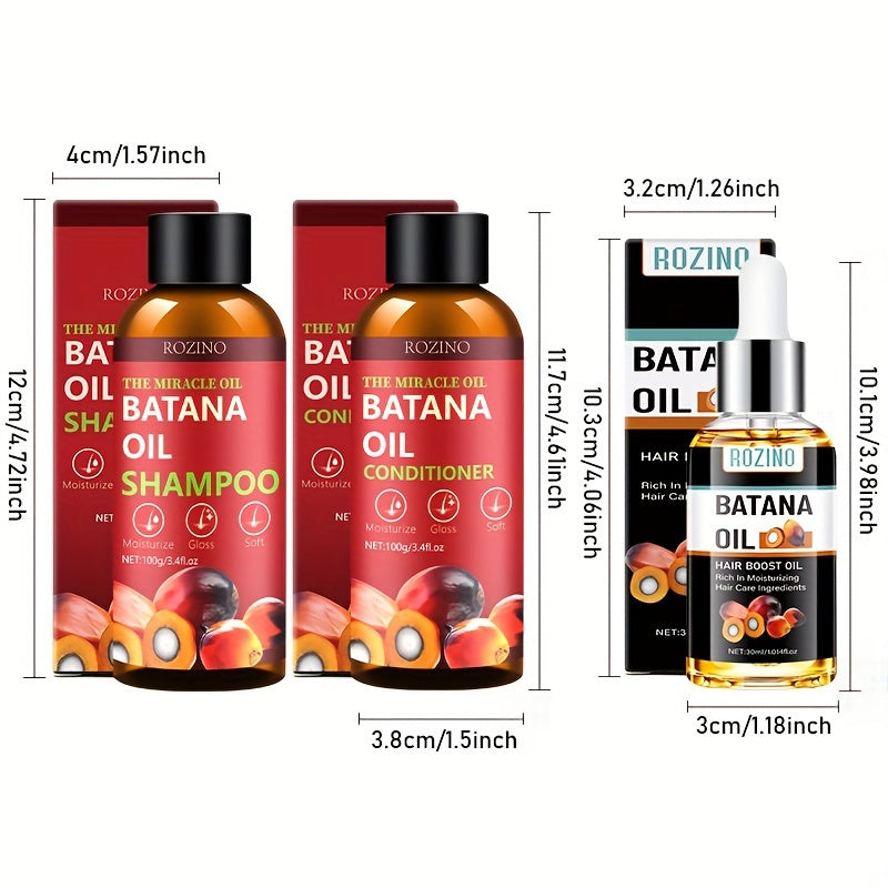 ROZINO Batana Oil Hair Care Set - Normal Hair - Shampoo, Conditioner & Boost Oil - Moisturizing, Revitalizing, Strengthening Trio to Enhance Hair Vitality and Health